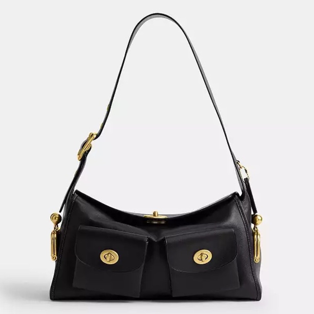 Coach Kisslock Turnlock Haversack Bag in Brass/Black Natural Grain Leather NWT